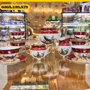 Bộ trà sứ mạ vàng men ngọc trai Tiệp khắc BC83