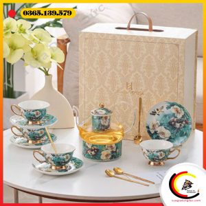 Bộ ấm chén sứ cao cấp hoa văn chim – hoa nghệ thuật