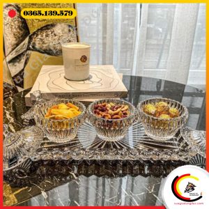 Set đĩa, thố pha lê Rogaska Crown Jewel (1 đĩa + 3 thố)