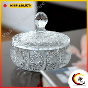 Thố mứt pha lê có nắp Bohemia 16cm