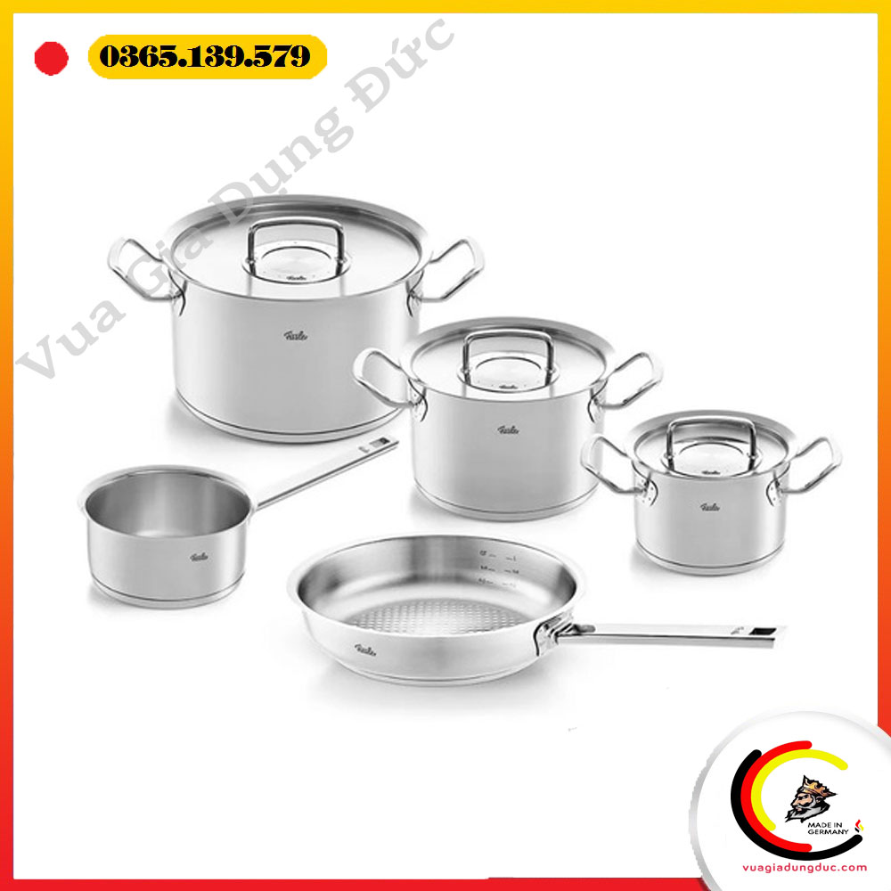 Bộ Nồi Fissler profi set 5 vung thép siêu cao cấp kèm quánh và chảo size 24 made in Germany
